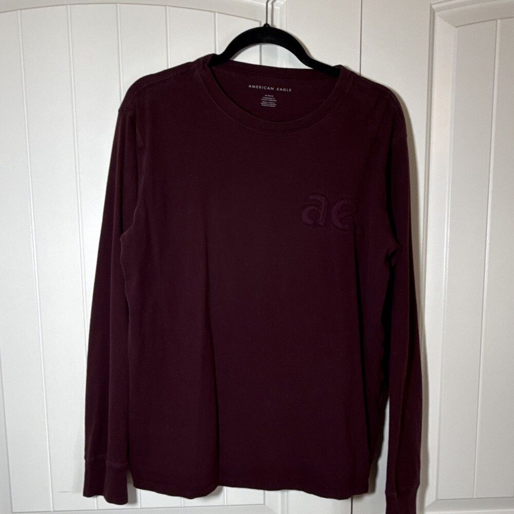 American Eagle Men's Burgundy Logo Crew Neck Knit Pullover Sweatshirt M